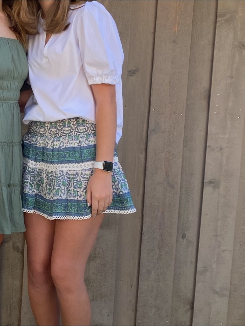 Bell by Alicia Bell / S / Tiered Mini Skirt in Blue & Green Floral Stripe